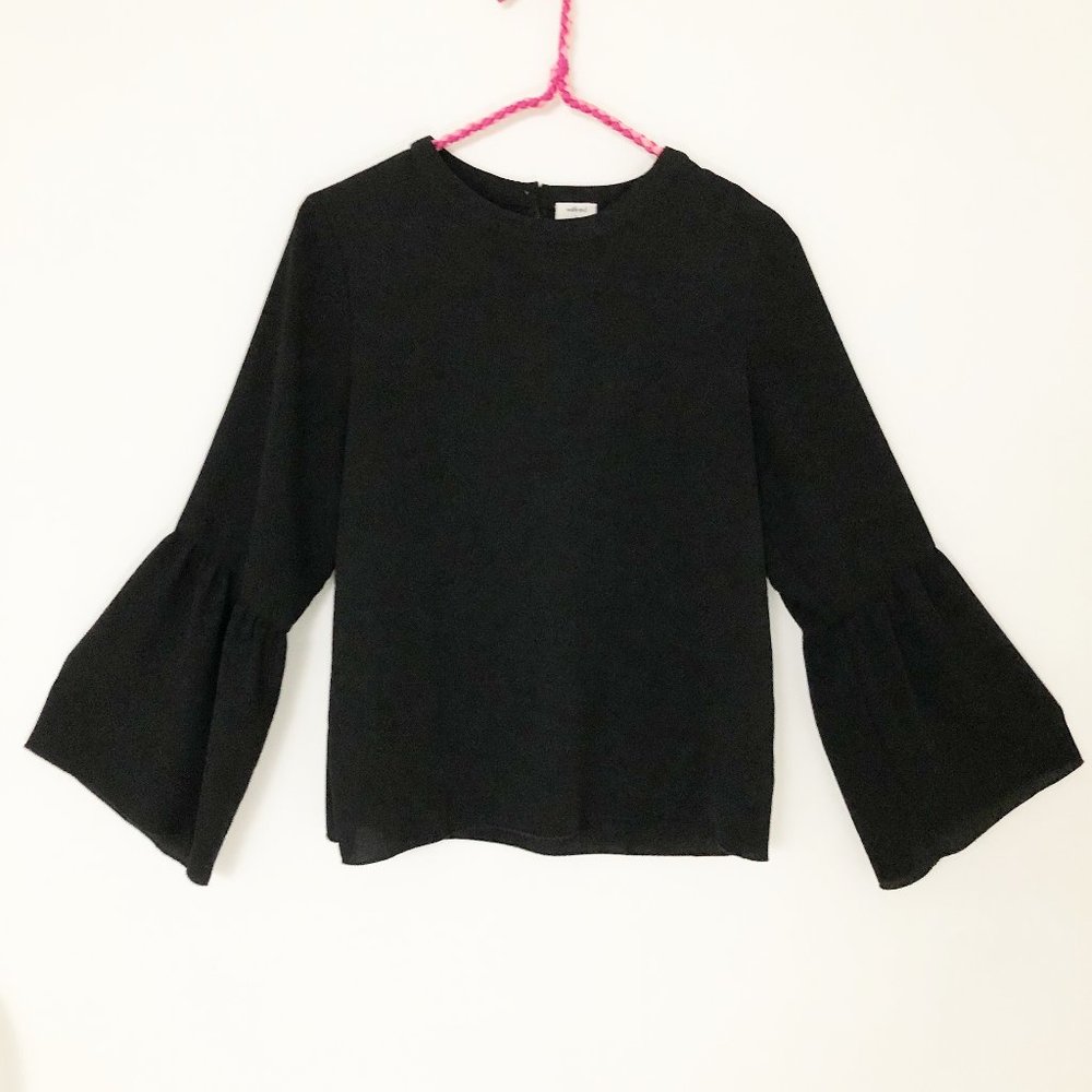 Aritzia Wilfred Silk Flare Bell Sleeve Black Top